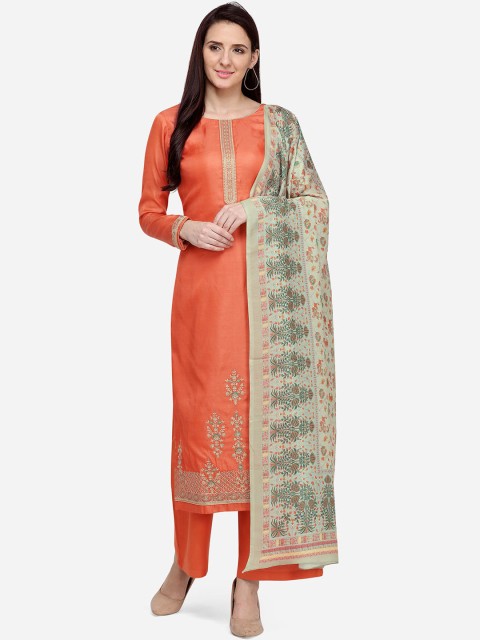 

Stylee LIFESTYLE Women Orange & Green Unstitched Dress Material