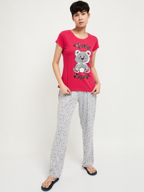 

max Women Red & Grey Printed Night Suit