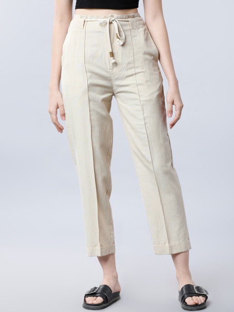 

Tokyo Talkies Women Beige Slim Fit Solid Regular Trousers