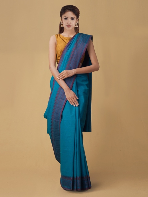 

Unnati Silks Blue Solid Pure Kanchi Cotton Handloom Saree