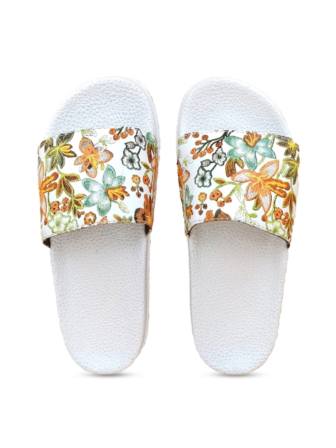

Pampy Angel Women White & Orange Embroidered Sliders