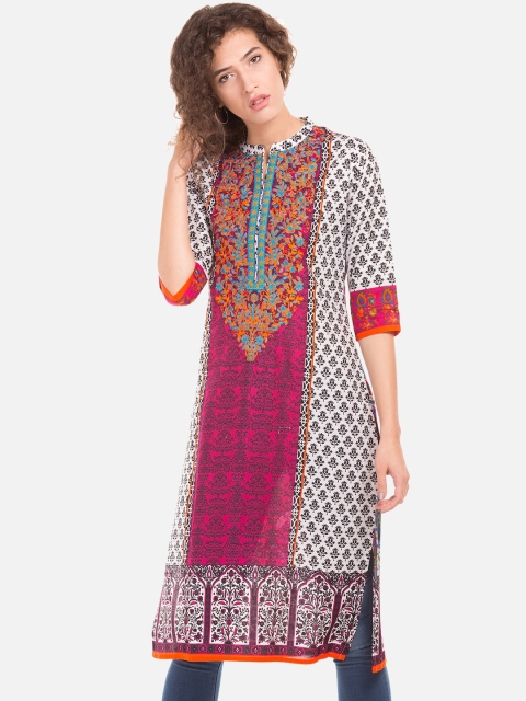 

Anahi Women Pink & White Printed Straight Kurta