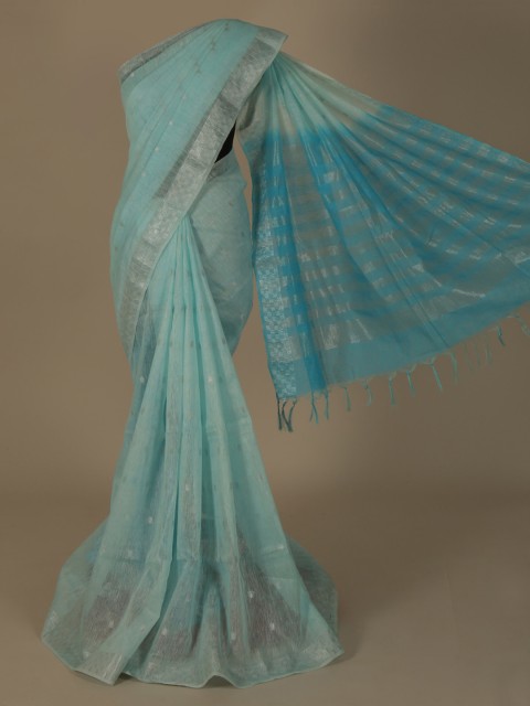 

Pothys Turquoise Blue Woven Design Pure Linen Saree