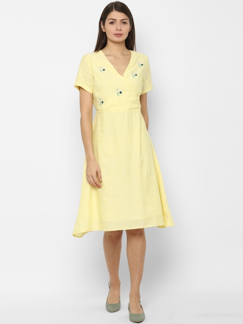 Allen Solly Woman Yellow Embroidered Fit & Flare Dress