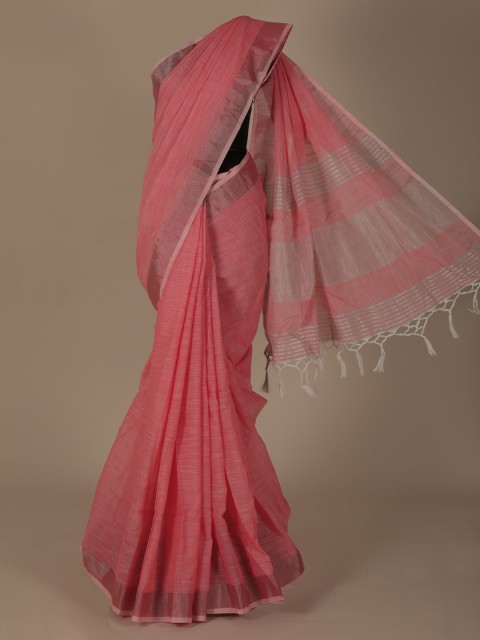 

Pothys Pink & Off-White Pure Linen Solid Saree