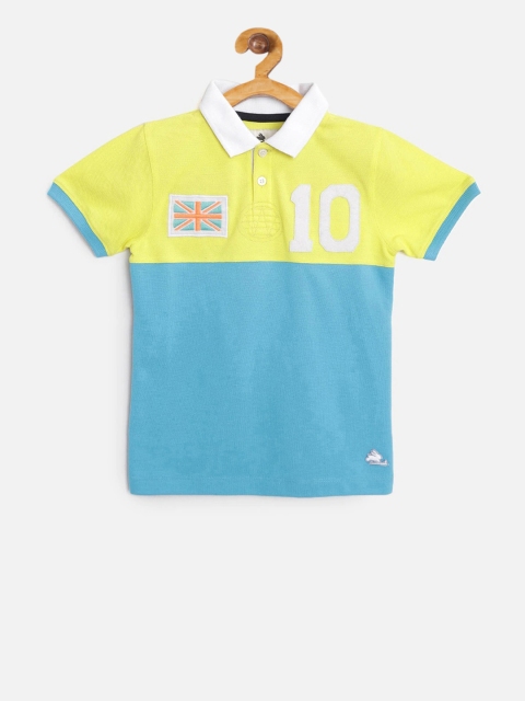 

Cherry Crumble Boys Yellow & Blue Colourblocked Polo Collar T-shirt