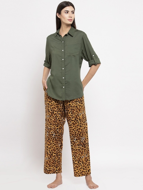 

Global Republic Women Olive Green & Brown Printed Night Suit