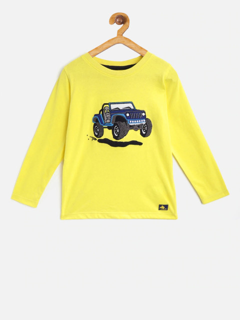 

Cherry Crumble Boys Yellow Printed Round Neck T-shirt
