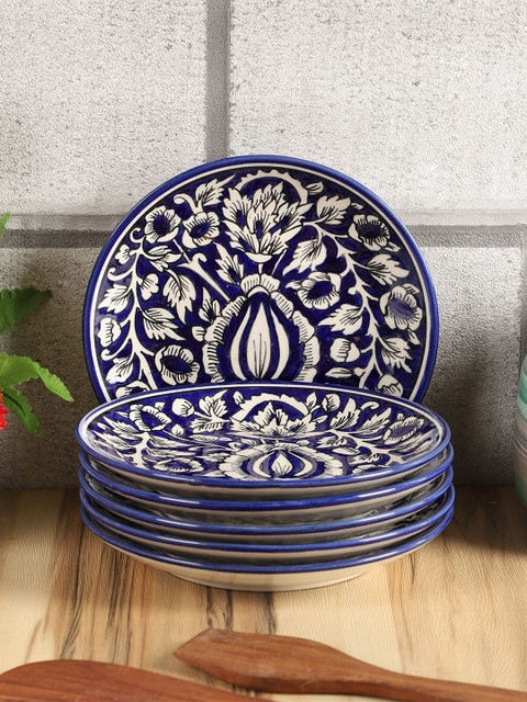 

CDI Set of 6 Navy Blue & White Mughal Art Textured Ceramic Quarter Plates