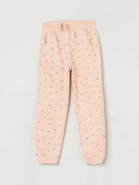 

max Girls Peach-Coloured Regular Fit Cotton Printed Joggers