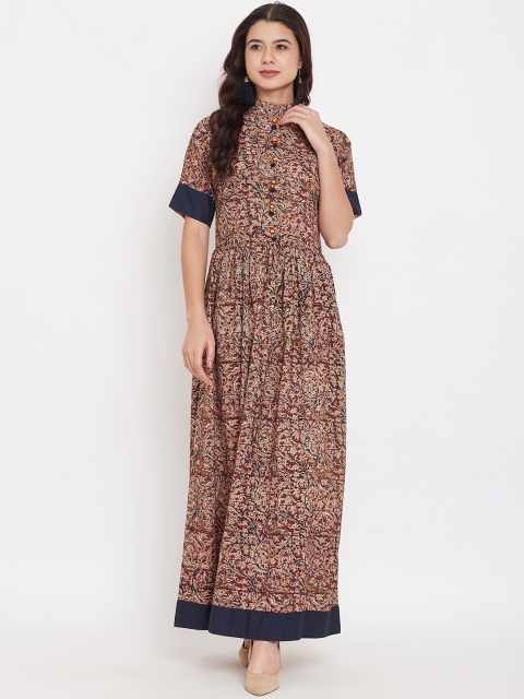 

The Kaftan Company Women Brown Printed Pure Cotton Maxi Dress