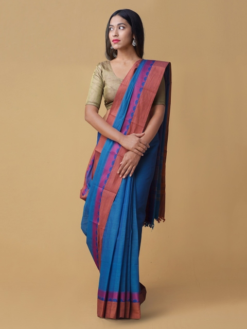 

Unnati Silks Blue Woven Design Handloom Pure Kanchi Cotton Saree