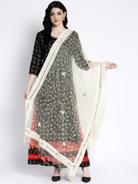 

Clora Creation Women Cream-Coloured Embroidered Dupatta