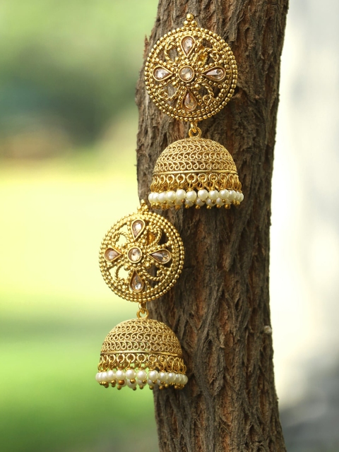 

Adwitiya Collection Gold-Plated Dome Shaped Jhumkas