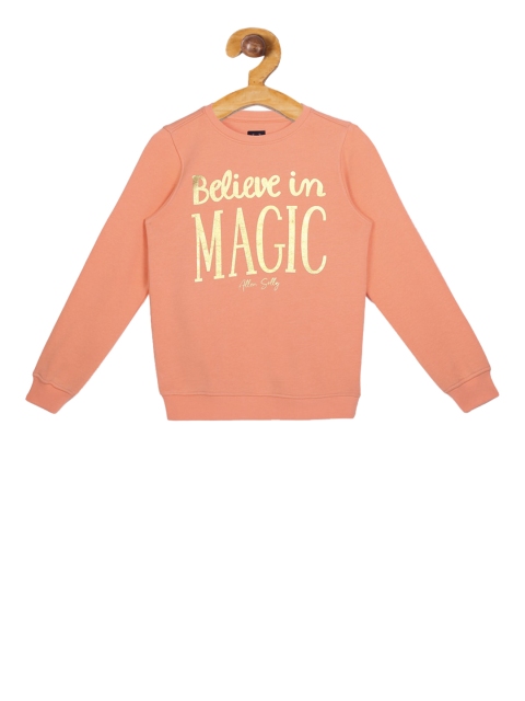

Allen Solly Junior Girls Peach-Coloured & Yellow Printed Sweatshirt