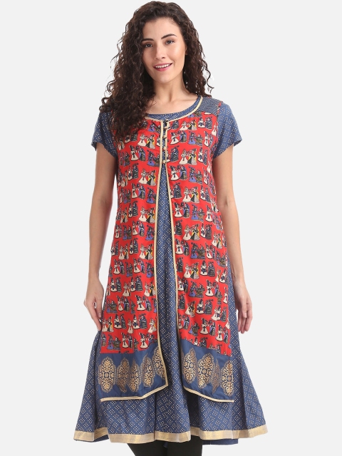 

Anahi Women Blue & Red Printed A-Line Layered Kurta