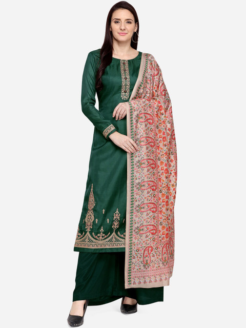 

Stylee LIFESTYLE Women Green & Orange Unstitched Dress Material