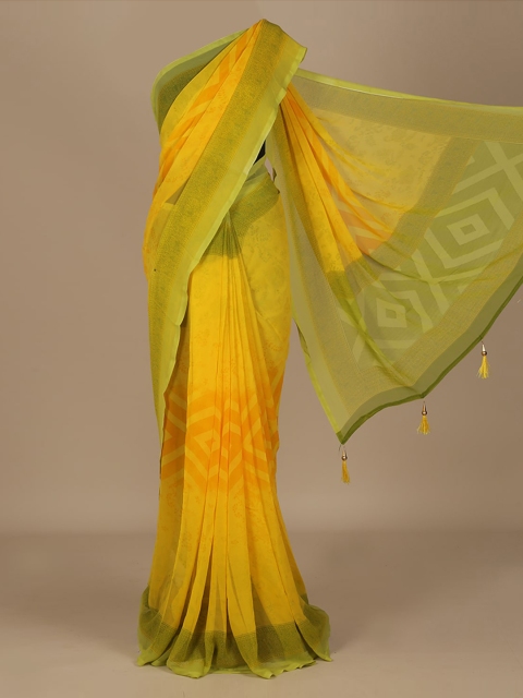 

Pothys Yellow Solid Poly Chiffon Saree