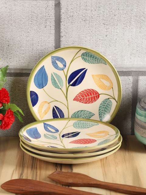 

CDI Set of 4 Cream-Coloured & Blue Leafy Printed Ceramic Quarter Plates