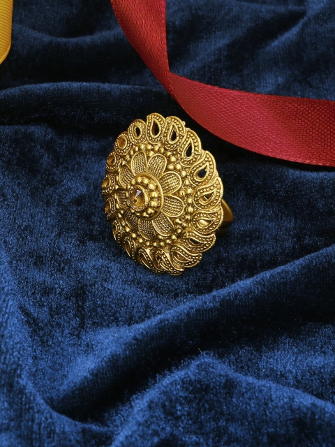 

Adwitiya Collection Gold-Plated Handcrafted Stone-Studded Adjustable Finger Ring