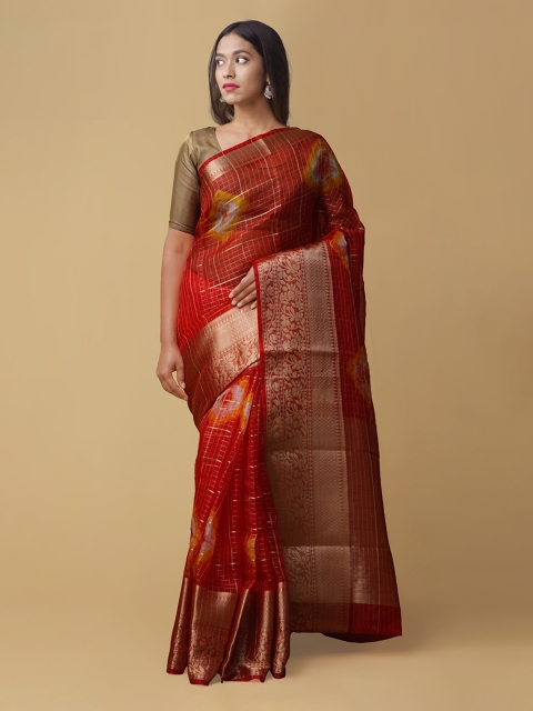 

Unnati Silks Red Silk Cotton Woven Design Banarasi Saree