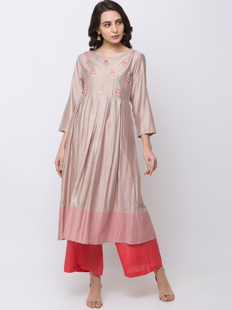 

Ethnicity Women Taupe & Pink Yoke Design Kurta with Trousers