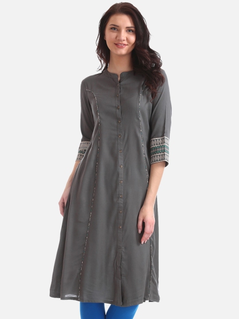 

Anahi Women Grey Solid A-Line Kurta