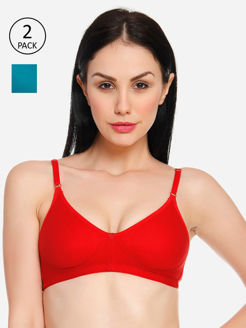 

Innocence Women Pack of 2 Solid Non-Padded Wireless T-shirt Bra BBAPLIN90787_38B, Turquoise blue