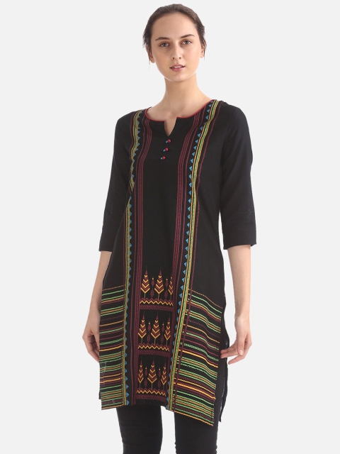 

Karigari Women Black & Green Embroidered Straight Kurta