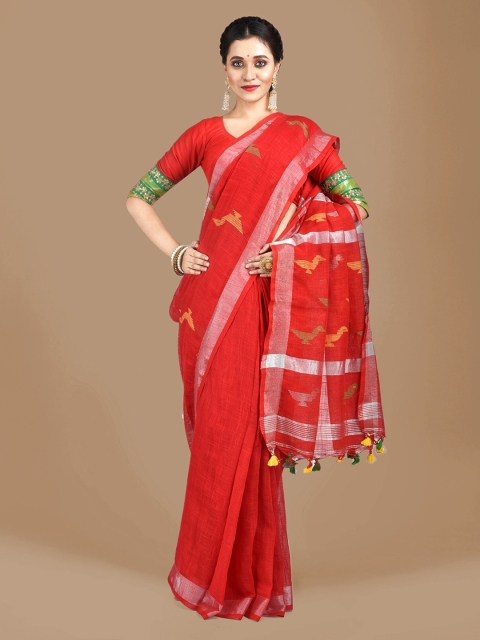 

Mitera Red & Green Cotton Blend Woven Design Handloom Saree