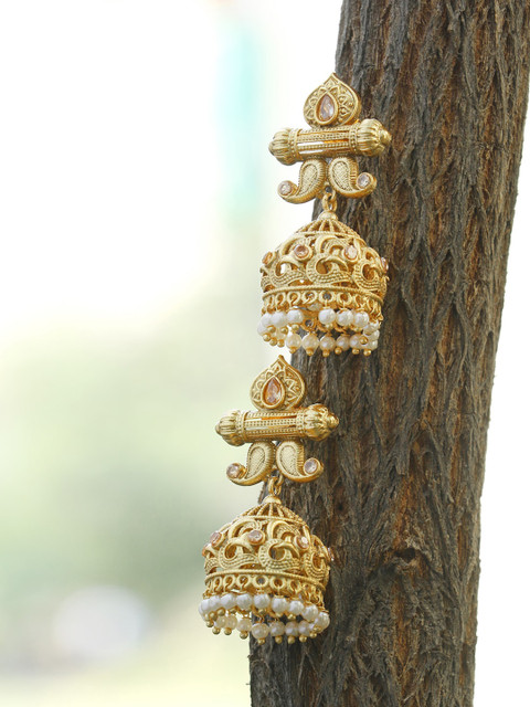 

Adwitiya Collection White Gold Plated Handcrafted Dome Shaped Half Hoop Earrings