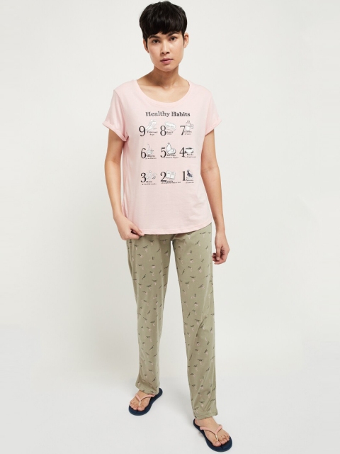 

max Women Pink & Green Printed Night Suit