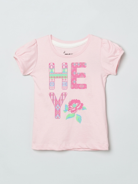 

max Girls Pink Printed Round Neck T-shirt