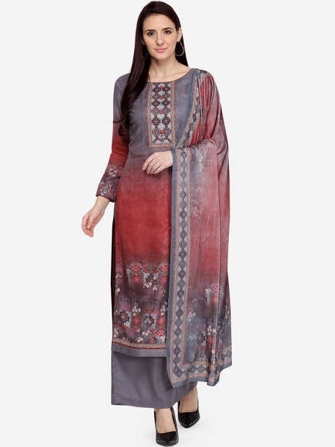 

Stylee LIFESTYLE Grey & Red Printed Unstitched Dress Material