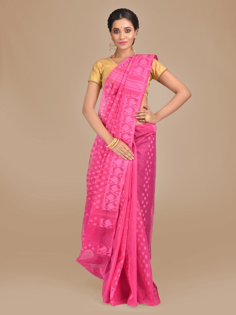 

Mitera Pink Silk Cotton Woven Design Jamdani Saree