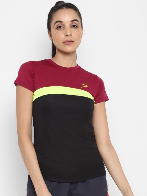 

SG Women Black & Maroon Colourblocked Round Neck T-shirt