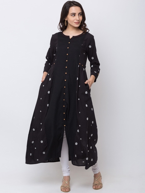 

Ethnicity Women Black Printed A-Line Kurta