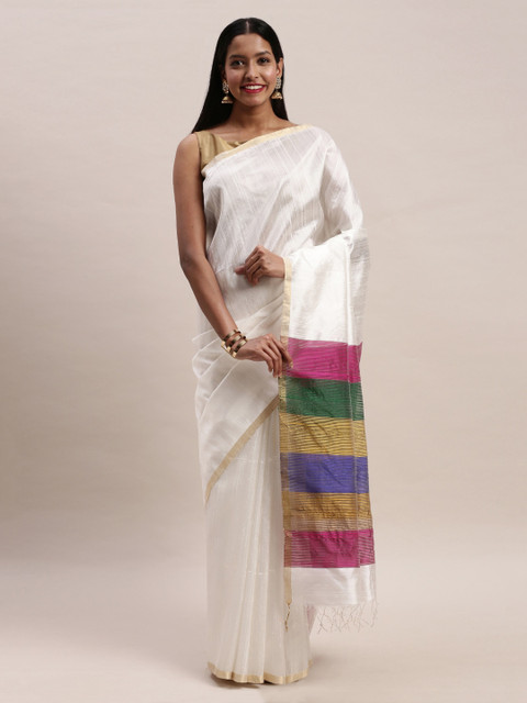 

Soch White Striped Pure Silk Saree