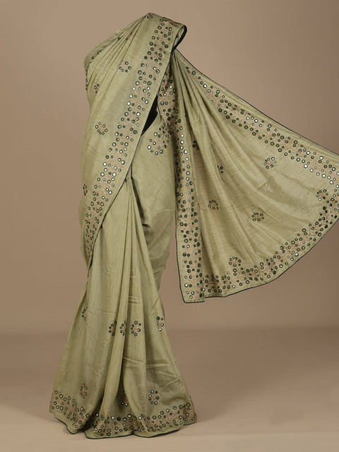 

Pothys Green Embroidered Jute Silk Saree