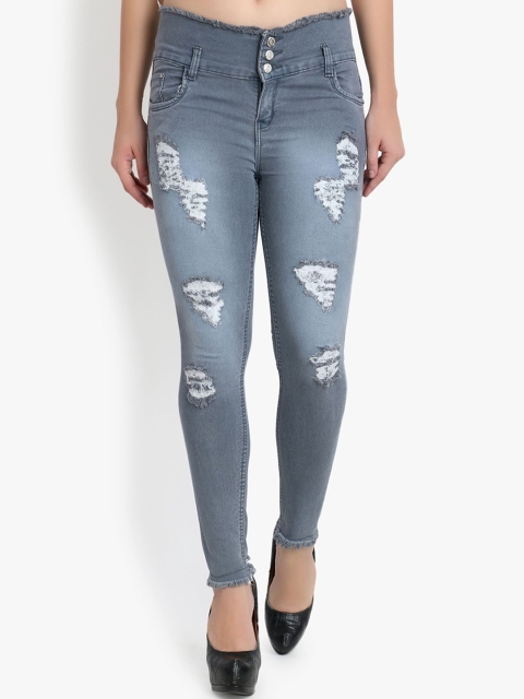 

Perfect Outlet Women Grey Skinny Fit High-Rise Highly Distressed Jeans