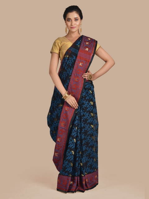 

Mitera Black & Blue Pure Cotton Woven Design Jamdani Saree