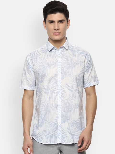 

V Dot Men White & Blue Slim Fit Printed Casual Shirt