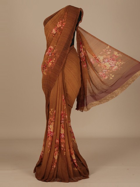 

Pothys Brown Woven Design Poly Chiffon Saree