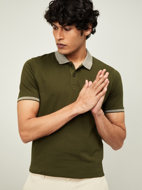 

Fame Forever by Lifestyle Men Olive Green Solid Polo Collar T-shirt
