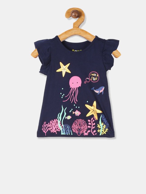 

Donuts Girls Navy Blue Printed Pure Cotton Top