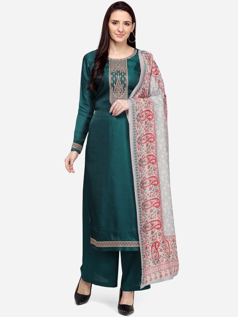 

Stylee Lifestyle Women Green & Grey Pashmina Embroidered Dress Material