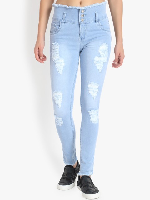

Perfect Outlet Women Blue Skinny Fit High-Rise Highly Distressed Jeans