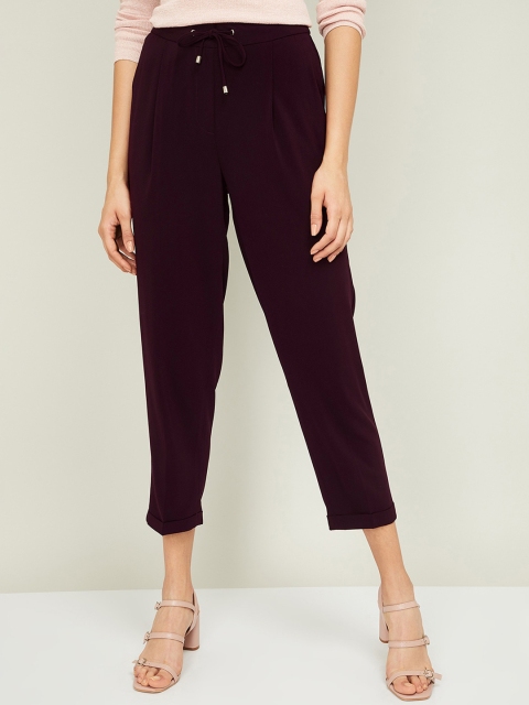 

CODE by Lifestyle Women Burgundy Regular Fit Solid Regular Trousers