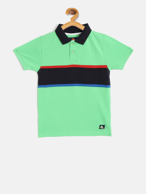 

Cherry Crumble Boys Green & Black Colourblocked Polo Collar T-shirt