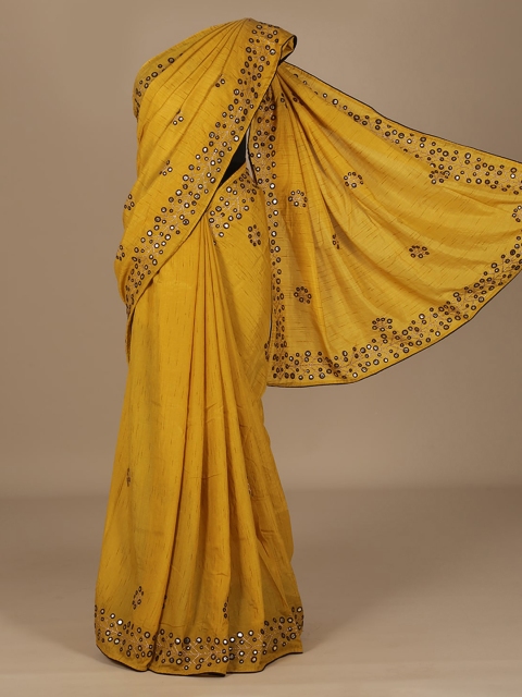 

Pothys Mustard & Brown Jute Silk Embroidered Saree